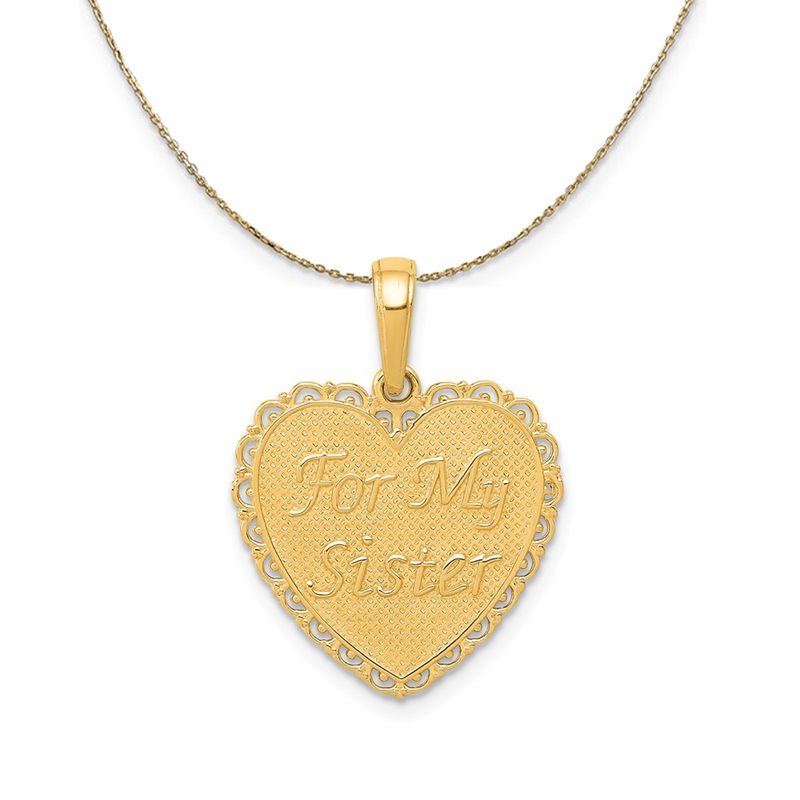 14k Yellow Gold For My Sister Heart (17mm) Necklace - 18 Inch